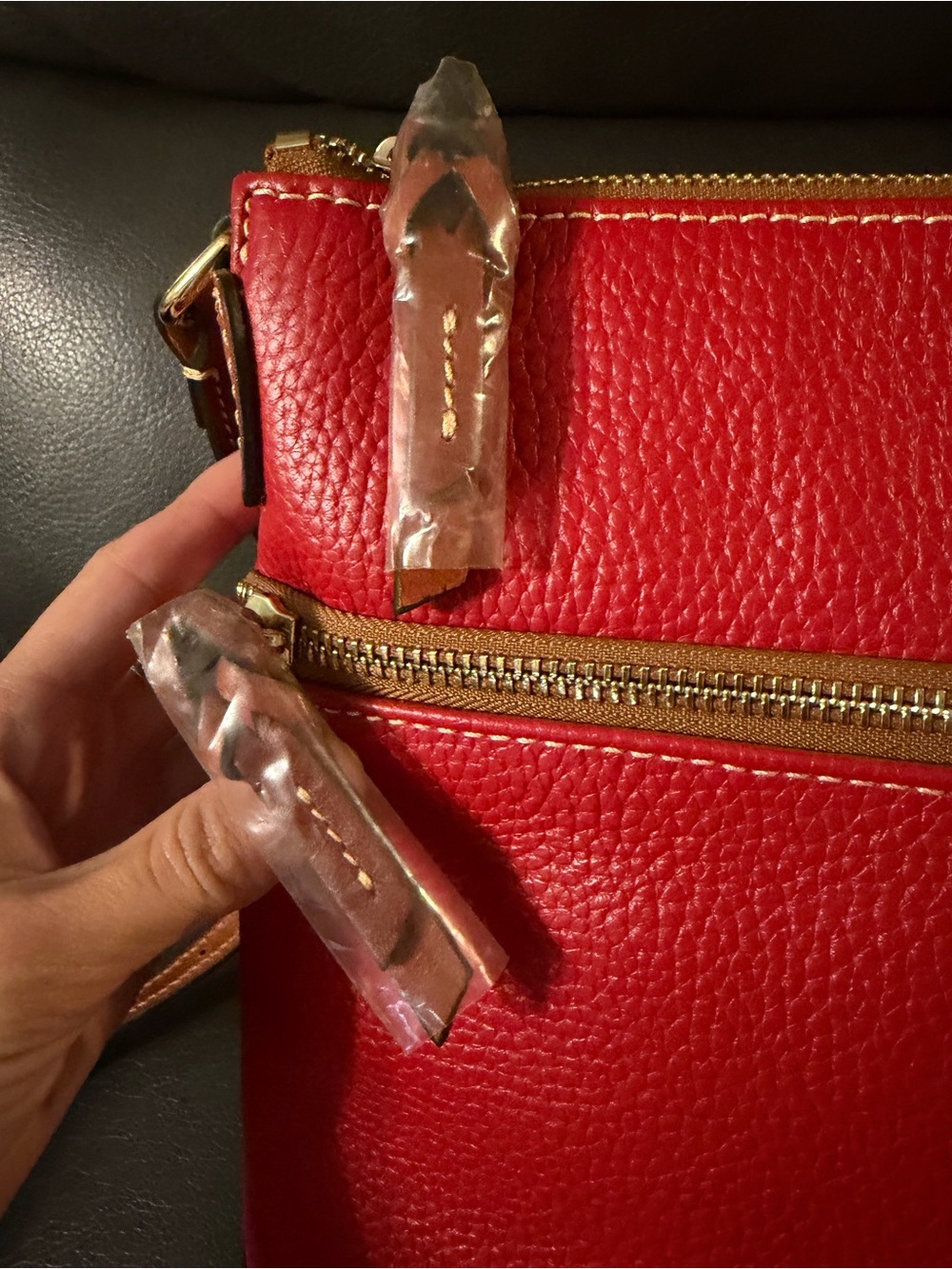 Dooney & Bourke Red Pebbled Leather Crossbody with Tan Trim NWT - Picture 7 of 14